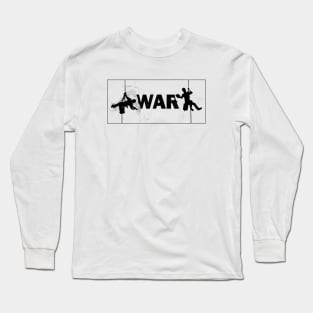 War - Typography, Two Window Cleaners Wiping Away The Word Set In A Thin Border Frame Long Sleeve T-Shirt